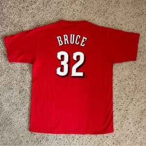 Majestic Cincinnati Reds Baseball Bruce #32 Red Graphic Tee T Shirt Top Sz XL